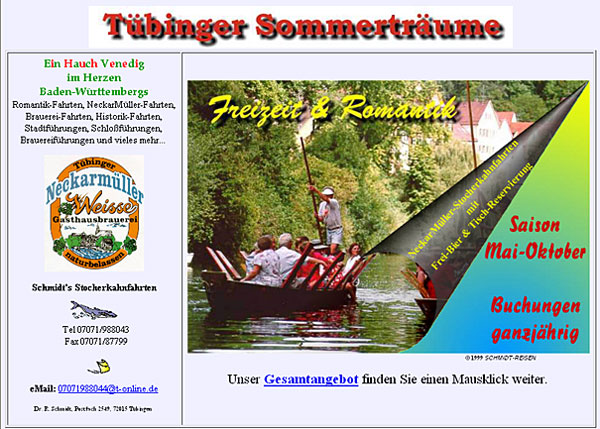 Stocherkahn Tübingen. Website 1999